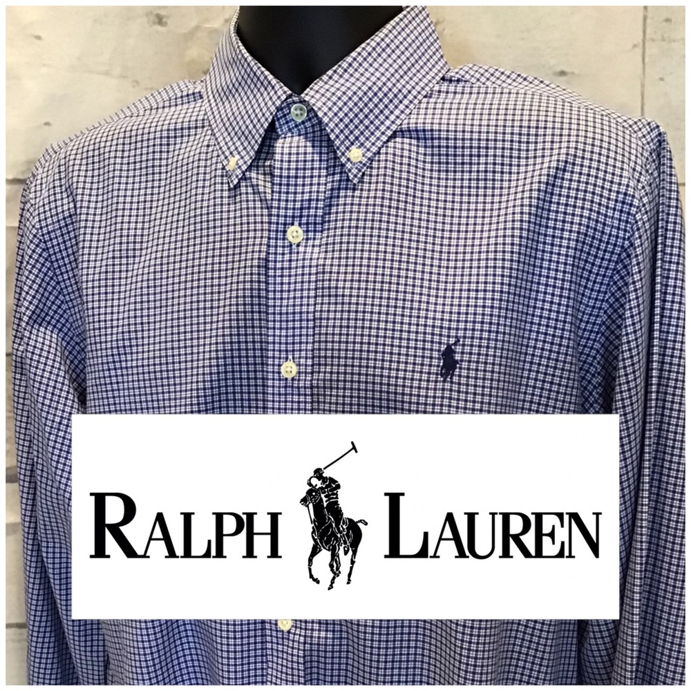RALPH LAUREN Mens Blue Plaid Button Down Shirt Sz L